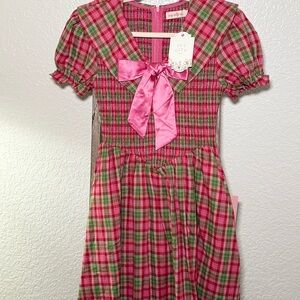Ivy City Co Pink and Green Plaid Maxi Dress with Satin Bow